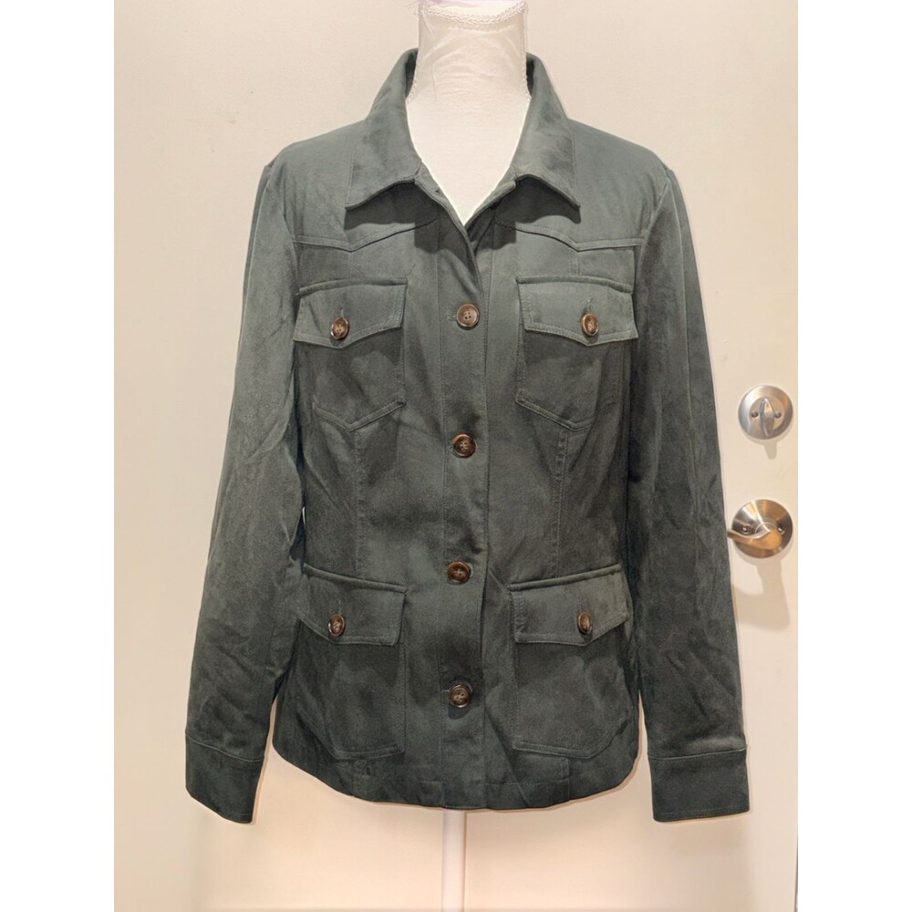 Kut from the Kloth Hunter Green Lillee Military Faux Suede Jacket Flap pockets L